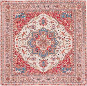 Ковер SAFAVIEH, 183 x 183 см, Tucson Collection, моющийся, красный и бежевый, противоскользящий, идеален для помещений с высокой проходимостью: гостиная, спальня, домашний офис, столовая