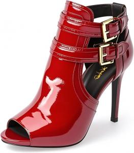 Женские сандалии-ботильоны XYD с открытым носком, двойной пряжкой, шпилькой, стильными вырезами для мероприятий и вечеринок, Scarlett Red Patent Leather