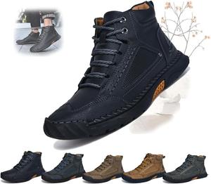 Мужские удобные ручной работы кожаные ботинки, модные комфортные противоскользящие с поддержкой свода стопы для прогулок на улице Generic, черный