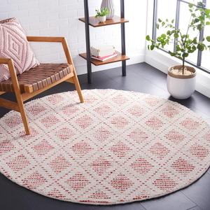 Ковер SAFAVIEH, 183 x 183 см,  Natura Collection круглый, Ivory & Red, переходный дизайн, идеален для помещений с высокой проходимостью в гостиной, спальне и столовой (NAT183Q-6R)