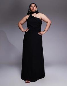 Платье макси с воротником-хомутом TFNC Plus черного цвета