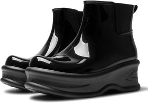 Водонепроницаемые ботильоны Челси на платформе для женщин, удобные, слипоны с толстой рельефной подошвой, без шнурков, противоскользящие, для работы и короткие дождевые ботинки BANGTEUO, Black