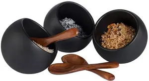 Миска для хранения APS "ЛУНА", (набор, 3 шт.), 50 мл, включая ложку 7,5 см, черный