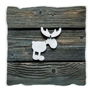 Подушка Wallario Premium, мягкая поверхность, с изображением лося белого цвета, передняя часть из темного дерева, размер: 60 x 60 см, с белой спинкой