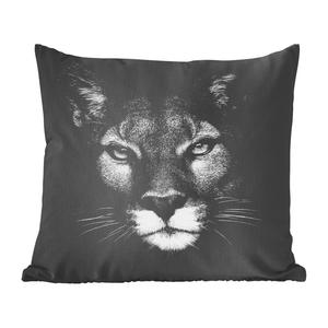 Декоративная подушка MuchoWow, подушка для дивана, декоративная подушка для гостиной, 60 x 60 см, пума с профилем животного в черно-белом цвете - чехол на подушку - хлопчатобумажная ткань - декоративные чехлы на подушки