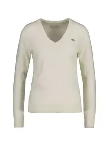 Свитер с V-образным вырезом Gant, бежевый