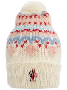 Шапка бини вязки интарсия с узором Moncler Grenoble, белый
