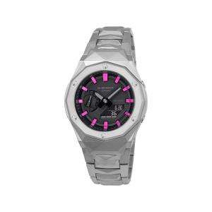 Часы Casio G-Shock Analog-Digital 2100 Series, арт. GA-2100-1A1, серебристый/черный/красно-розовая шкала