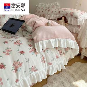 Fuanna Комплект постельного белья из 4 предметов (простыня, пододеяльник 200х230 см) из молочного бархата с цветочным принтом, цвет Hua Bian Yun Yu Tao Ji