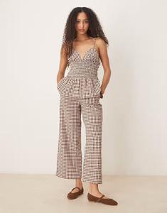 Широкие брюки ASOS DESIGN в коричневую клетку
