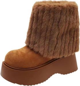 Женские снежные ботинки с искусственным мехом, платформа 6,5 см, пушистые и теплые, зимние, в стиле Y2K, милые GBGRHM, Brown