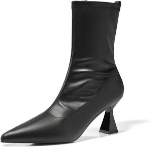 Ботильоны Coutgo для дам, заостренный носок, низкий каблук- kitten, боковая молния, офисное платье, осенние ботильоны, Schwarz