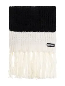 Шарф с бахромой из рубчатой трикотажной ткани Moschino, черный