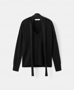 Женский свитер с V-образным вырезом и отделкой шарфом MANGO, Black