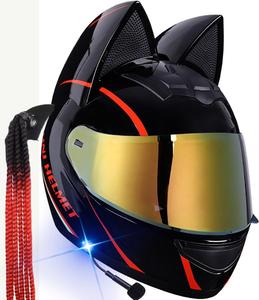 Шлем TBTBZXCV Bluetooth с кошачьими ушками, черный / красный