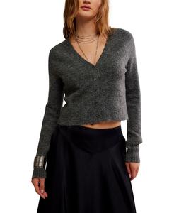 Женский укороченный кардиган с V-образным вырезом Free People, Charcoal Heather