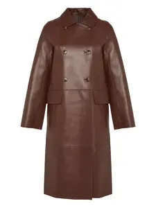 Двубортное кожаное пальто YVES SALOMON, красный