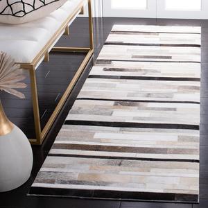 Ковер-дорожка SAFAVIEH, 69 x 214 см, Studio Leather Collection Ivory / Black STL816A ручной работы в стиле мид-сенчури модерн из кожи