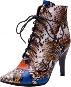 Женские ботильоны DINTAHA с острым носком и шпилькой, на шнуровке, ботинки до щиколотки, имитация кожи змеи, Brown