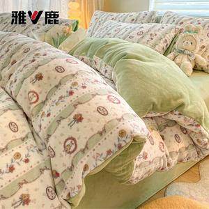 Yalu Комплект постельного белья 1.8м, 4 предмета: пододеяльник 200*230см, простыня на резинке, наволочки, двусторонний вельвет, утепленный, Bocemiya