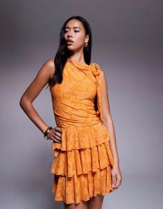 Мини-платье без рукавов с завязками и оборками оранжевого цвета Asos Design