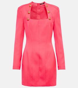 Украшенное шерстяное мини-платье Balmain, 4kb Rose Fluo