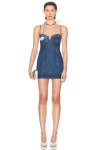 Мини-платье из денима с декоративной пряжкой в виде кристалла David Koma, Indigo