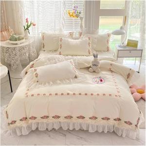 Zixmix Комплект постельного белья из шифона с рюшами и цветочным принтом White