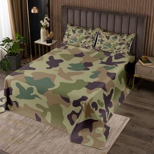 Erosebridal Комплект постельного белья King Size в стиле камуфляж армейский зеленый с принтом диких уток, Green