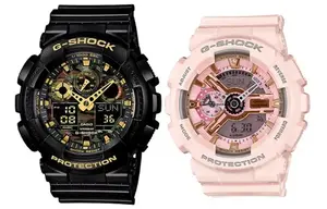 Часы Casio G-Shock Analog-Digital GA-100 Series, арт.GA-100CF-1A9, черный/золотой + Casio GMA Series, арт.GMA-S110MP-4A1, розовый