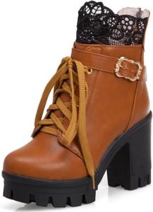 Женские туфли на высоком каблуке с платформой, стильные кружевные босоножки с молнией на щиколотке Jamron, Brown