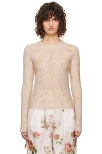 Футболка с длинным рукавом из сетки с коричневым принтом и лентой OPEN YY