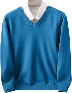 Мужской свитер с V-образным вырезом, длинный рукав, slim fit