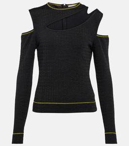 Топ из жаккардового джерси с вырезом Ganni, черный
