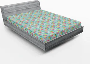 Простыня на резинке ABAKUHAUS Artwork, экзотическая тема, розовые фламинго и ананас, гавайский фон, пальмовые листья, 160 x 200 см, разноцветная Abakuhaus