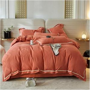 YUSIWOAL Комплект постельного белья из хлопка вафельной текстуры с геометрическим рисунком Red