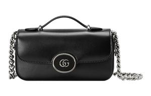 Кожаная портативная мини-сумка через плечо женская черная GUCCI
