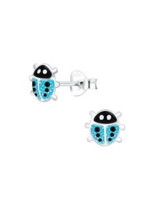 Alexander York Серьги-гвоздики LADYBUG бирюзового цвета из серебра 925 пробы, комплект из 2 штук
