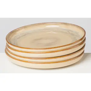 Gipfelstück Десертная тарелка «Туманный лес», (набор, 4 шт.), скандинавский стиль, блестящая реактивная глазурь, каждое изделие уникально, бежевый