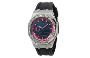 Часы Casio G-Shock Analog-Digital 2100 Series, арт. GA-2100-1A1, черный/морозное серебро/стразы