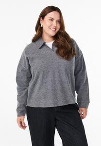 Джемпер Zizzi MIT KRAGEN UND V-AUSSCHNITT, Dark Grey Melange/Mottled Grey