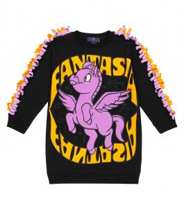 Платье из хлопкового флиса с бахромой от Disney Stella McCartney Kids, черный