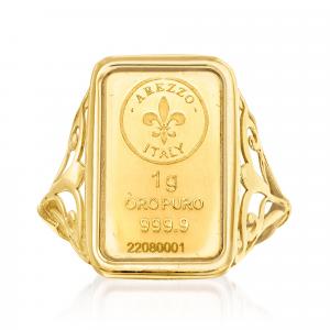 Кольцо Ross-Simons Italian из 24-каратного желтого золота весом 1 грамм с полосой из 14-каратного желтого золота Ross-Simons, желтый