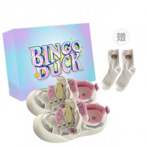 BINGO DUCK Женские противоскользящие скейтерские кеды с низким верхом в розовом цвете + эксклюзивная коробка для обуви + носки в подарок, цвет Pink+Exclusive Shoe Box+Gift Socks