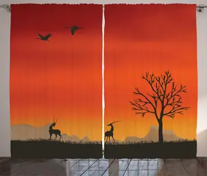 Штора ABAKUHAUS Антилопа в деревенском стиле, с изображением деревьев и животных, универсальная ленточная штора для гостиной с петлями и крючками, 280 x 225 см, цвет: ярко-серый Abakuhaus