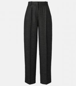 Высокие фланелевые брюки с широкими штанинами Toteme, Charcoal Melange