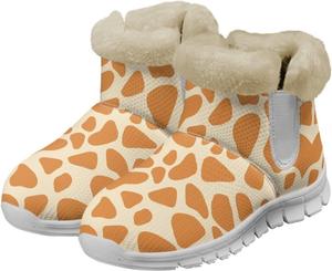 Женские пухлые зимние сапожки с меховой подкладкой, утепленные ботильоны для улицы, нескользящие короткие ботинки на плоской подошве, размер США 6-12 Qoiuvncy, Giraffe Printing