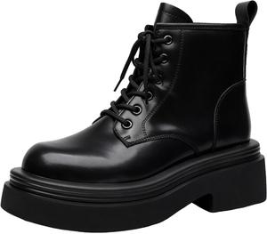 Женские готические кожаные ботильоны на платформе с шнуровкой, массивная подошва, винтажные, удобные, с круглым носком, средней высоты, боевые ботинки, модные, для осени и зимы, для работы, активного отдыха, вечеринок и повседневной носки NXNBHSL, Black