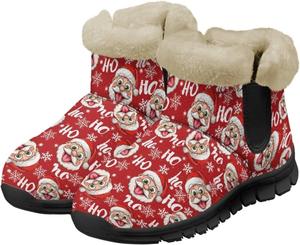 Зимние ботинки UNICEU для женщин с теплой искусственной меховой подкладкой, мягкие уютные пушистые ботильоны, рождественские снежные ботинки, Merry Christmas Santa Claus