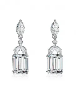 Серьги-Фонарики из стерлингового серебра с покрытием из белого золота и кубическими цирконами Genevive, white